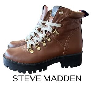 STEVE MADDEN Platform Heel Ankle Boots | Brown Leather | Women’s 7